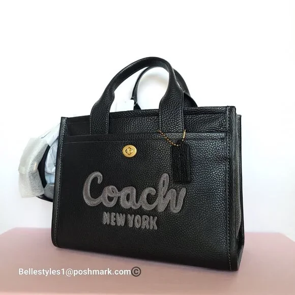 COACH Bubble Leather Cargo Tote Bag with Webbing Strap-MEDIUM Size-Black color⭐ - Picture 5 of 16